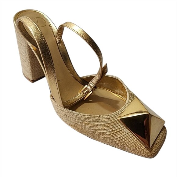 Valentino Garavani One Stud Raffia Ankle-Strap Pumps 37 1/2 - Picture 5 of 16